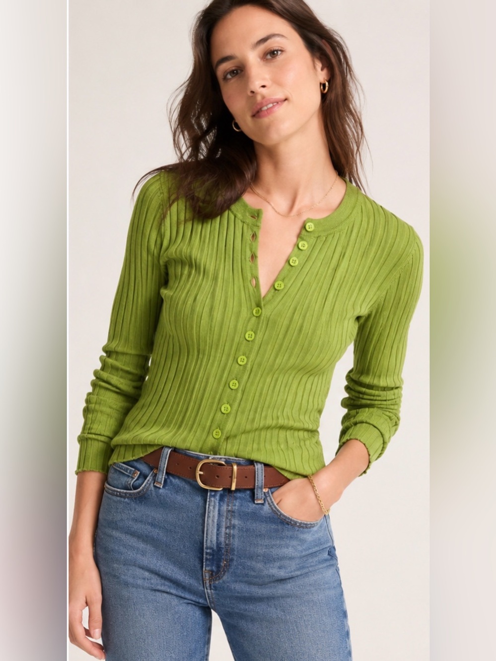 New! J.Crew 100% Merino Wool Classic Ribbed Button-Front Cardigan Vibrant Fern
